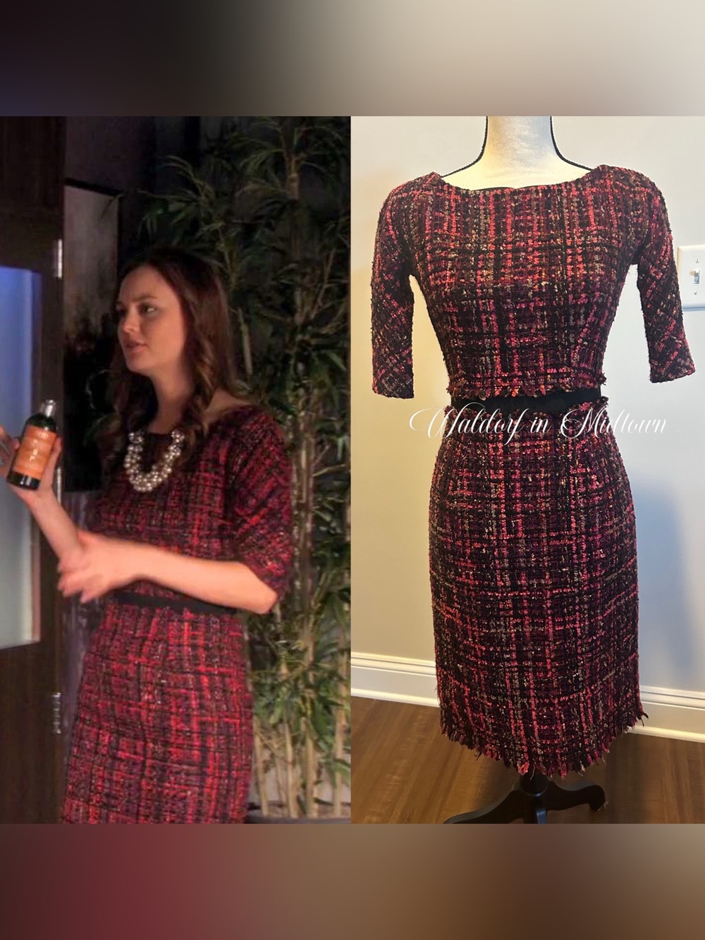ASO BLAIR WALDORF RED TWEED DRESS